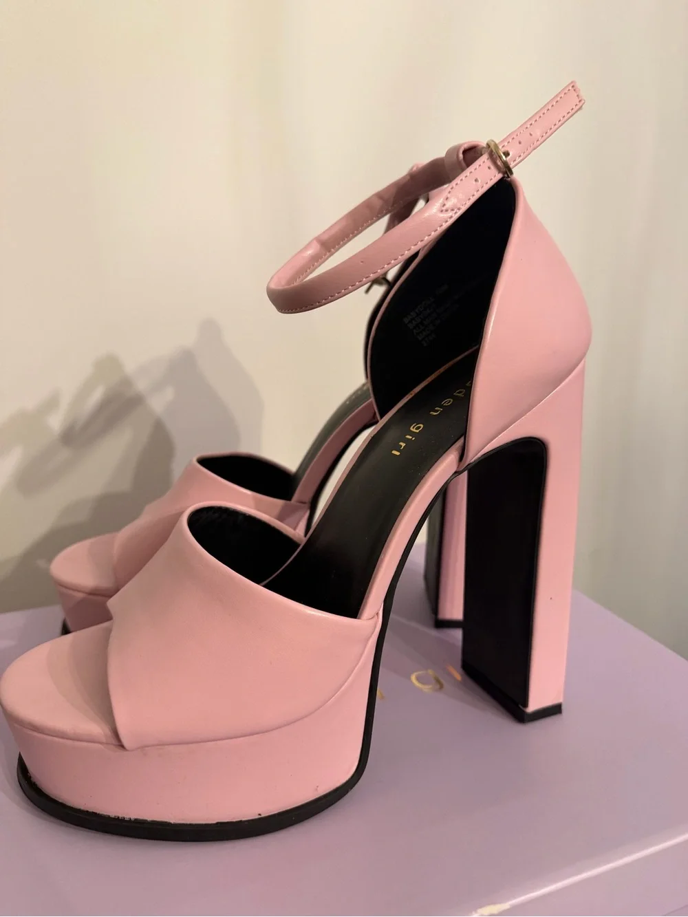 Madden Girl Pink Platform Ankle-Strap Block Heels